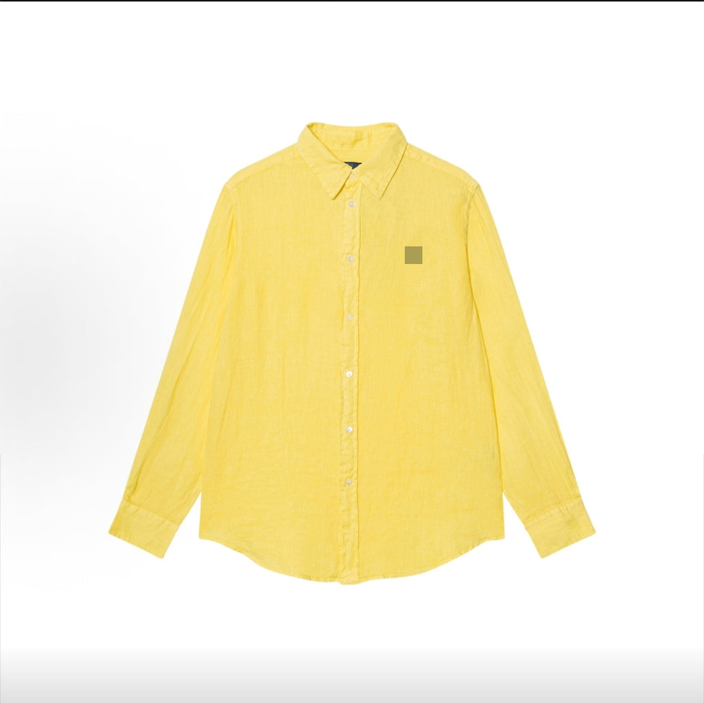 100%Linen Old Money Style Polo Long Sleeve Shirt Unsex